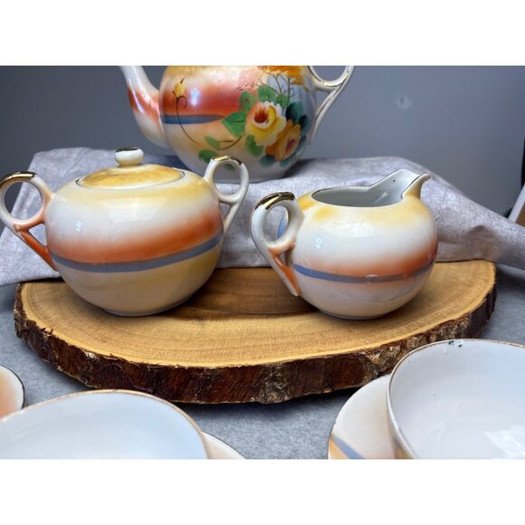 Japanese Hand-Painted Tea Set Floral Pattern - Teapot Creamer Sugar Bowl Cups & - Picture 12 of 16